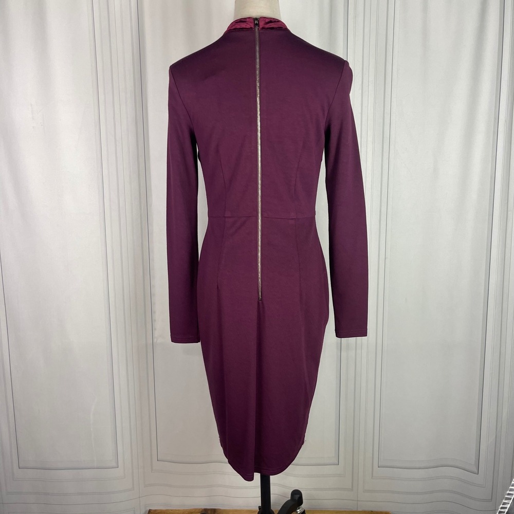 NWT Sugarhill Boutique Burgundy Velvet Panel Long Sleeve Bodycon Dress - US6 - Picture 4 of 13